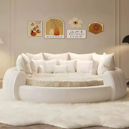Double Leather Round Bed Modern Minimalist European Designer High Quality Bed Luxury Bedroom Fashion Muebles Home...
