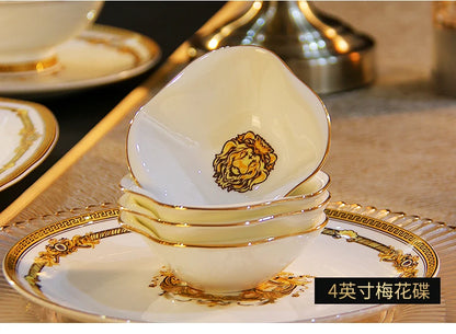 European Gold Luxury Tableware Designer Wedding Party Fine Bone China Dinnerware Sets Christmas Restaurant Vaisselle Dishes
