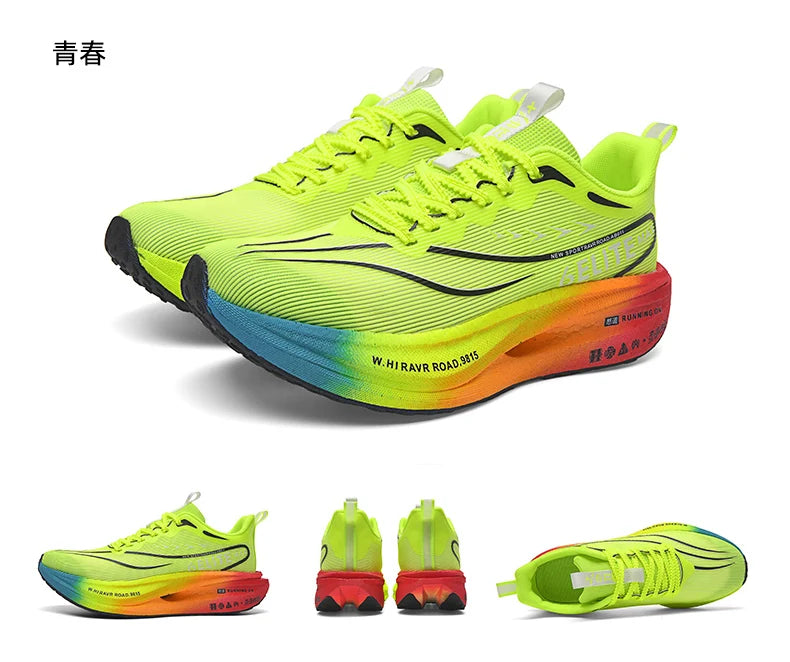Fluorescence Sports Running Shoes Men Marathon Sneakers CarbonPlate Lightweight Breathable Comfortable Women Athletic Sneakers