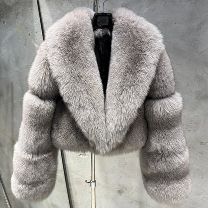 # Real Fox Fur Jacket Lady Real Fox Fur Coat Short Female Long Sleeve Natural Fur Cloth with Collar