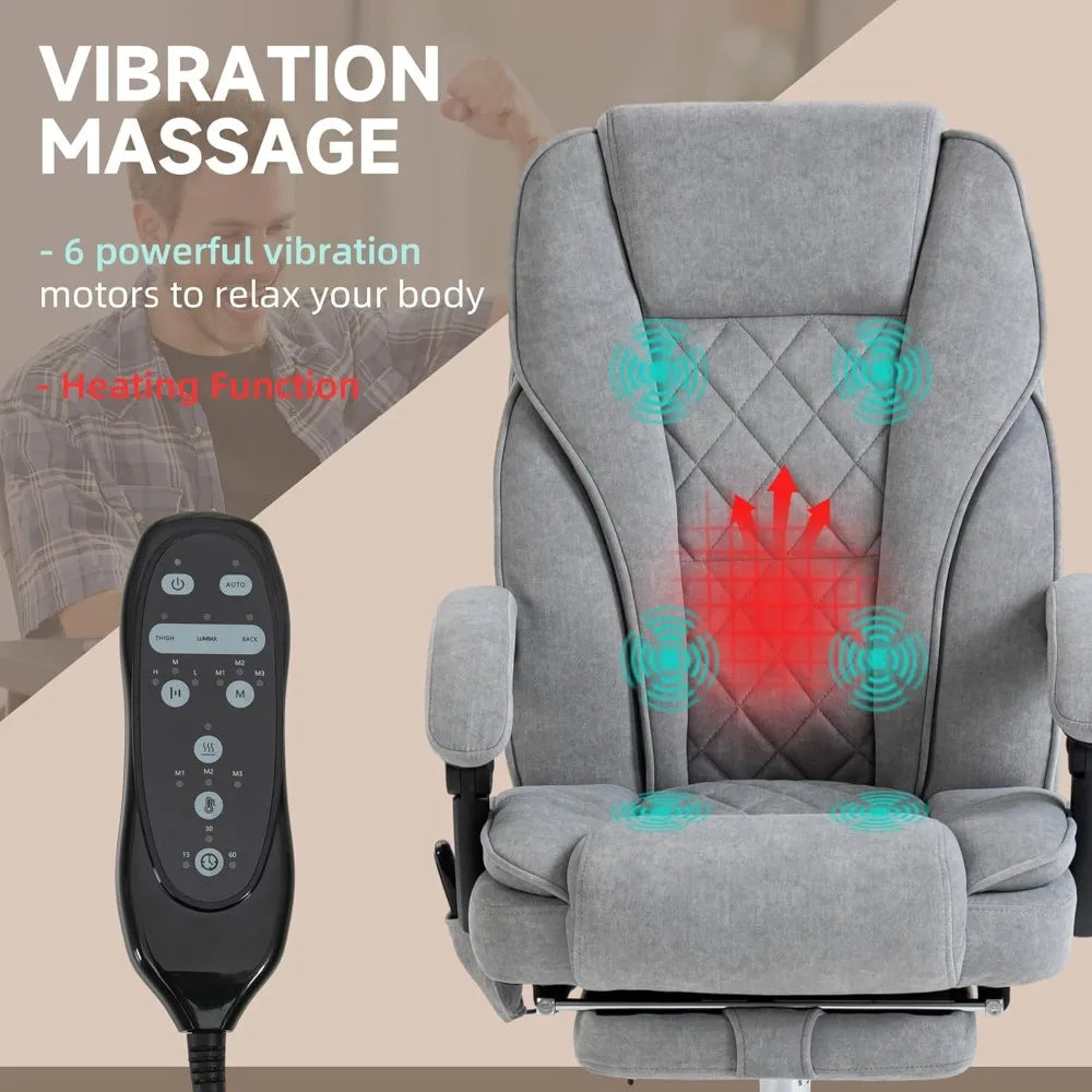 Heated Vibration Massage Reclining Swivel Desk Chair with 6 Points and Adjustable Features for Comfortable Computer Use