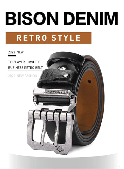 BISON DENIM Men Belt High Quality Leather Belt For Men Genuine Leather Strap Luxury Pin Buckle Fancy Vintage Jeans Belt For Men - Kimlud