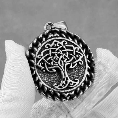 Nordic Viking Tree of Life Necklace Stainless Steel Men Celtic Knot Odin Amulet Pendant Necklace Hip Hop Biker Jewelry Wholesale