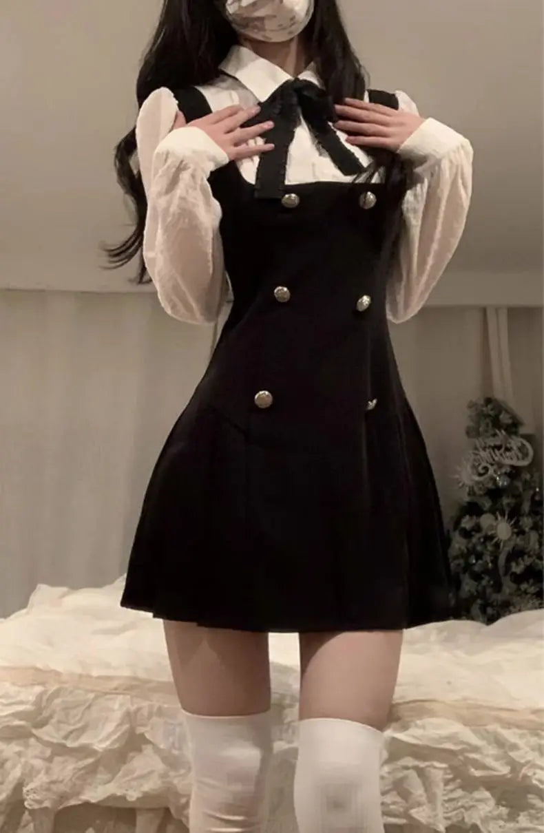 CGC Preppy Style Fake Two Piece Womens Short Dresses Casual Bow Tie Japanese JK Lolita Dress Female 2025 Summer Party Dresses