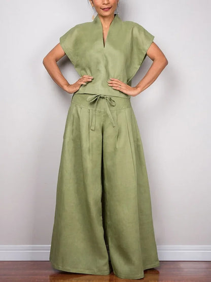 Missuoo Women's Cotton and Linen T-shirt V-neck Short Sleeves Loose Fit Green Shirt Top 2025 Summer Casual Tees for Women
