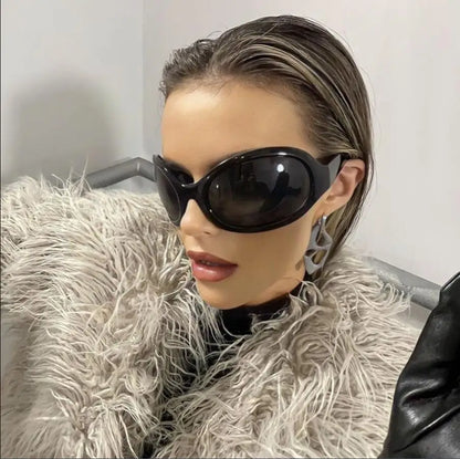 Motorcycle Fashion Brand Y2K Punk Sunglasses Goggle New Women Men Oval Sports Sun Glasses Female Oversized Driving Goggles - Kimlud