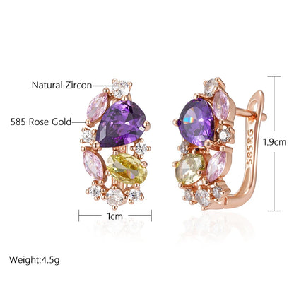 SYOUJYO Purple Natural Zircon Drop Earrings For Women Trendy Jewelry 585 Rose Gold Color Bride Wedding Earrings