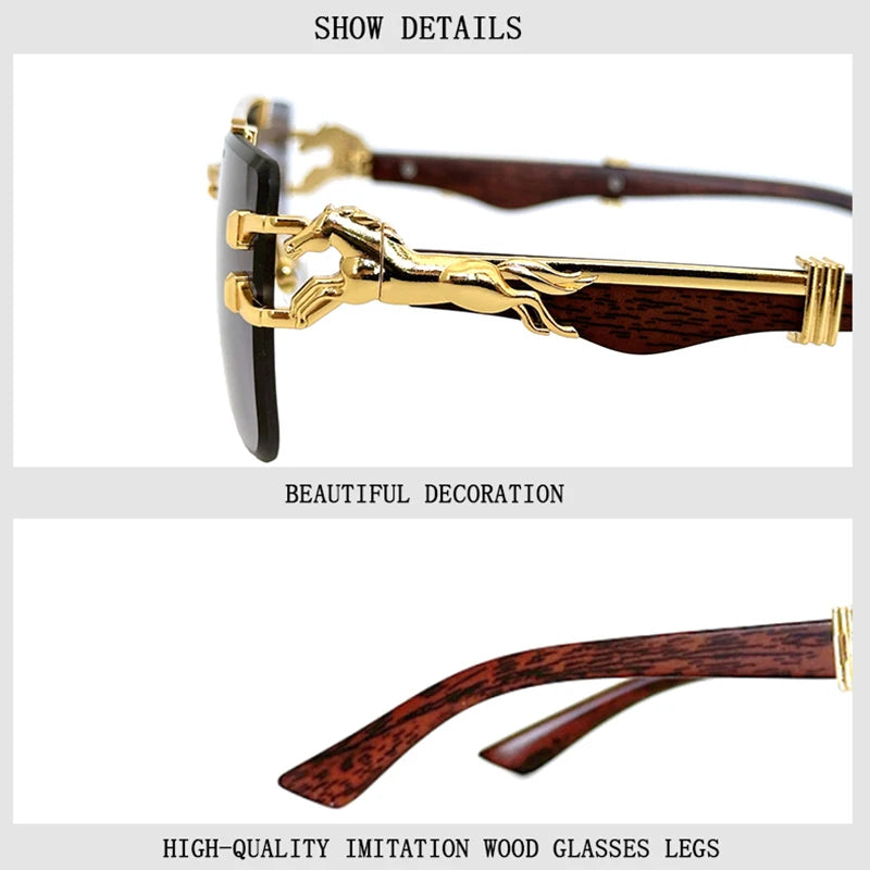 New In Sunglasses For Men Wooden Rimless Sunglasses Women Vintage Square Fashion Glasses Luxe Gafas De Sol Hombre...