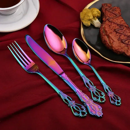 Golden Stainless Steel Cutlery Set Royal European Spoon Fork Complete Tableware Retro Design Dishwasher Safe Elegant...