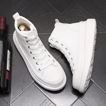men fashion original leather boots lace-up flats shoe cowboy platform boot young street style white sneakers ankle botas...