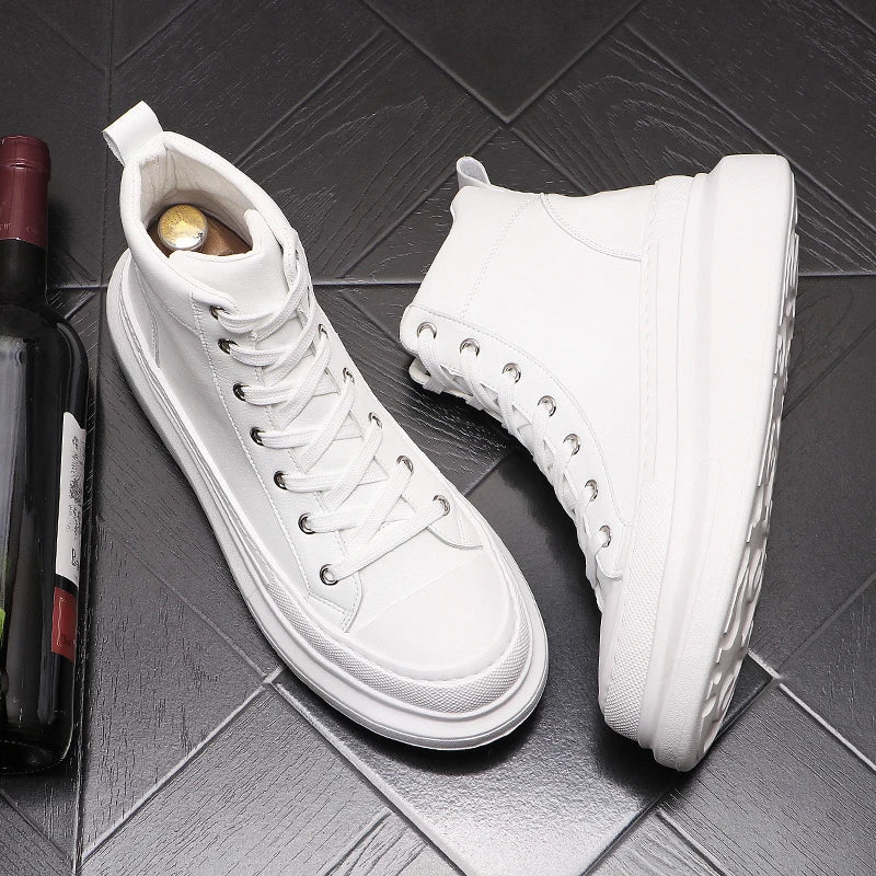 men fashion original leather boots lace-up flats shoe cowboy platform boot young street style white sneakers ankle botas...