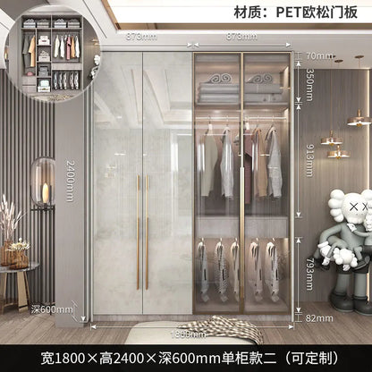 Support Storage Wardrobes Glass Door Shelves Organizers Luxury Wardrobe Bedroom Storage ClothesCupboard Armoires home Furniture - Kimlud