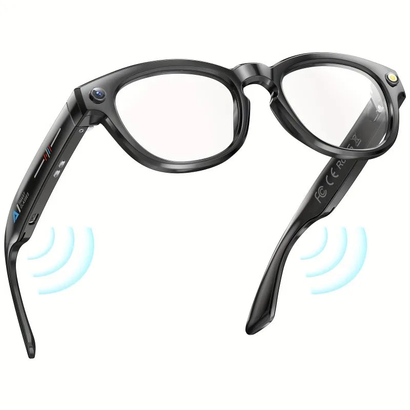 AI Voice Assistant Smart Glasses - Wireless Calls, AI Translation,  with LED Flashlight Remote Camera, Music Playback,  Gift