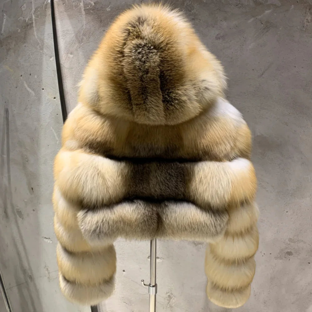 Women's Full Pelt Real Fox Fur Hooded Jackets, Long Sleeve Outwear, Winter Bomber, Female, 902