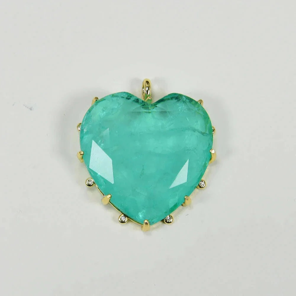 APDGG 2 Pcs Cz Green Crystal Natural Quartz Stone Heart Shaped Gold Plated Pendant DIY Fashion Jewelry Necklace Making DIY