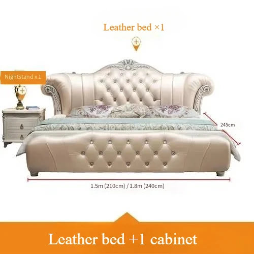 Wood Modern Bed Luxury Leather Classic Wedding Bed European Confortable Safe Camas De Matrimonio Dormitorio Bedroom...