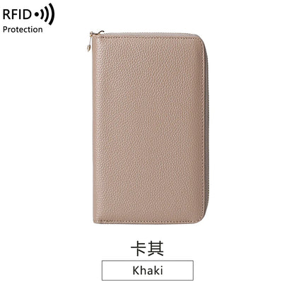RFID Anti-Theft Cowhide Leather Wallet, Brush Head Layer, Long Passbook Passbook Passbook, Large Capacity Clutch Bag |...