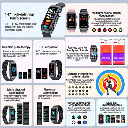 2025 New Nursing Grade ECG+PPG Pulse therapy Smartwatch Men Blood lipid Uric acid Bluetooth call Health Bracelet For Android iOS