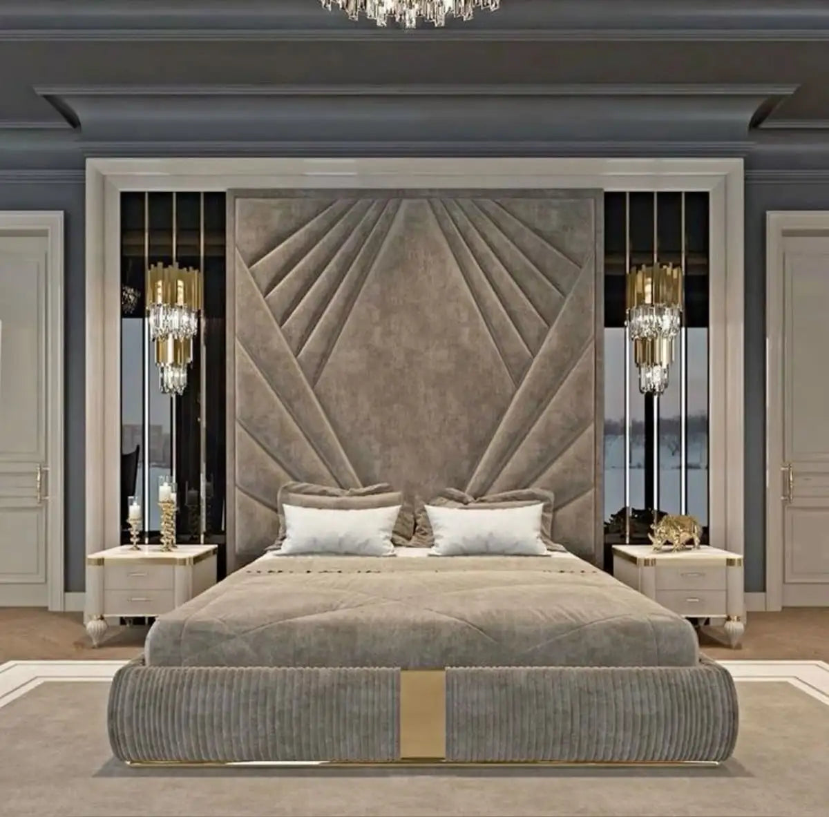 HJ HOME  Wholesale Fabric Up-holstered Beds King Size Double Headboard Customized Wall Panels Hotel Bedroom Furniture Set