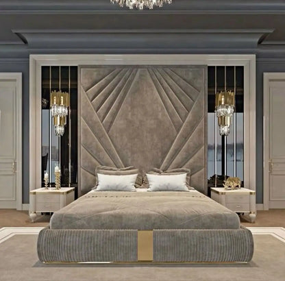 HJ HOME  Wholesale Fabric Up-holstered Beds King Size Double Headboard Customized Wall Panels Hotel Bedroom Furniture Set