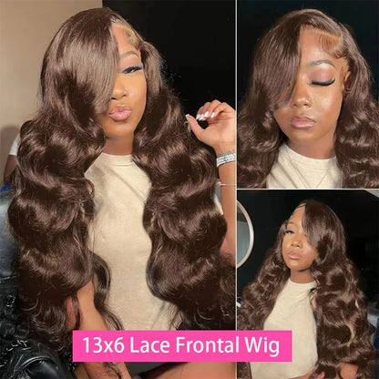 36 Inch Chocolate Brown Body Wave HD Lace Front Human Hair Wig Brazilian 13x6 Lace Frontal Wigs Preplucked for Women 200 Density