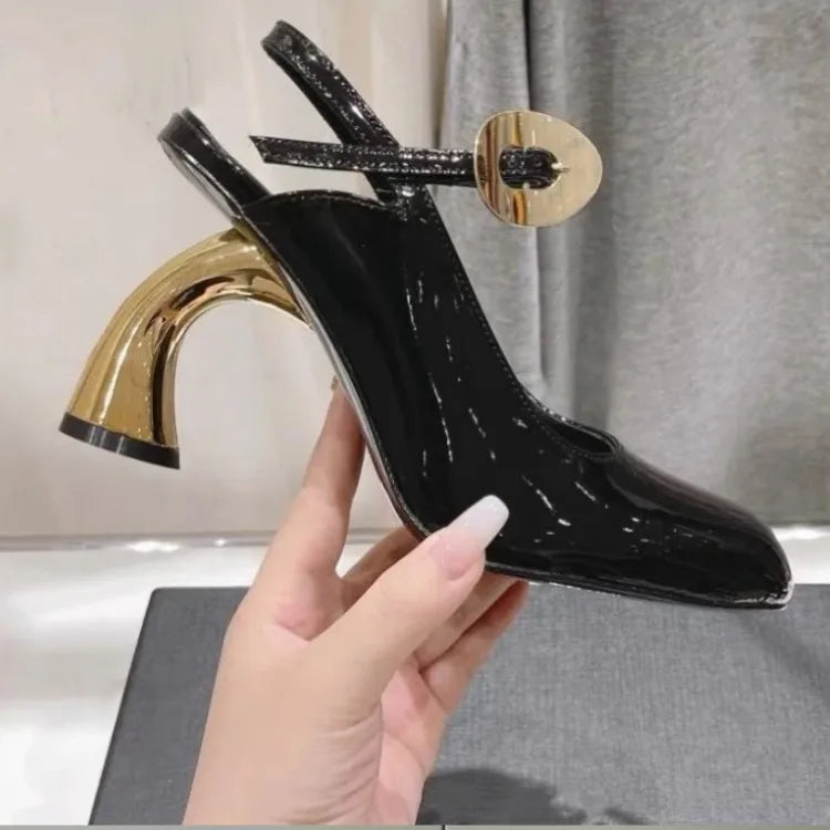 New Cross Strap Irregular Heel Roman Sandals European American Brand Runway Show Sexy Black White High-heeled Shoes Size 35-43 - Kimlud