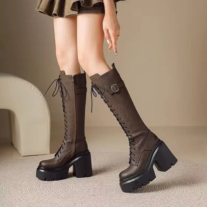 Super High Heel Knight Boots Women Show Skinny Thigh Boots Autumn Winter High Tall Women Platform