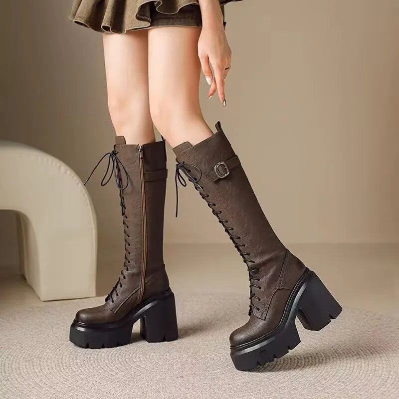 Super High Heel Knight Boots Women Show Skinny Thigh Boots Autumn Winter High Tall Women Platform