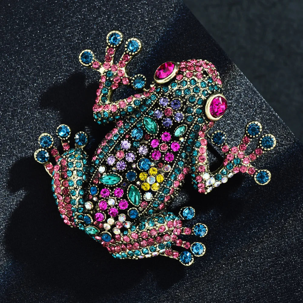 Luxury frog brooch unisex color rhinestone sparkling animal pin jewelry