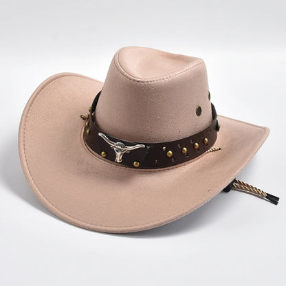 Artificial Suede Western Cowboy Hats Vintage Big-edge Gentleman Cowgirl Jazz Hat Holidays Party Cosplay Hat | Kimlud Mid...