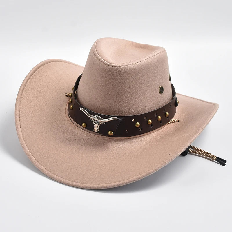 Artificial Suede Western Cowboy Hats Vintage Big-edge Gentleman Cowgirl Jazz Hat Holidays Party Cosplay Hat | Kimlud Mid...