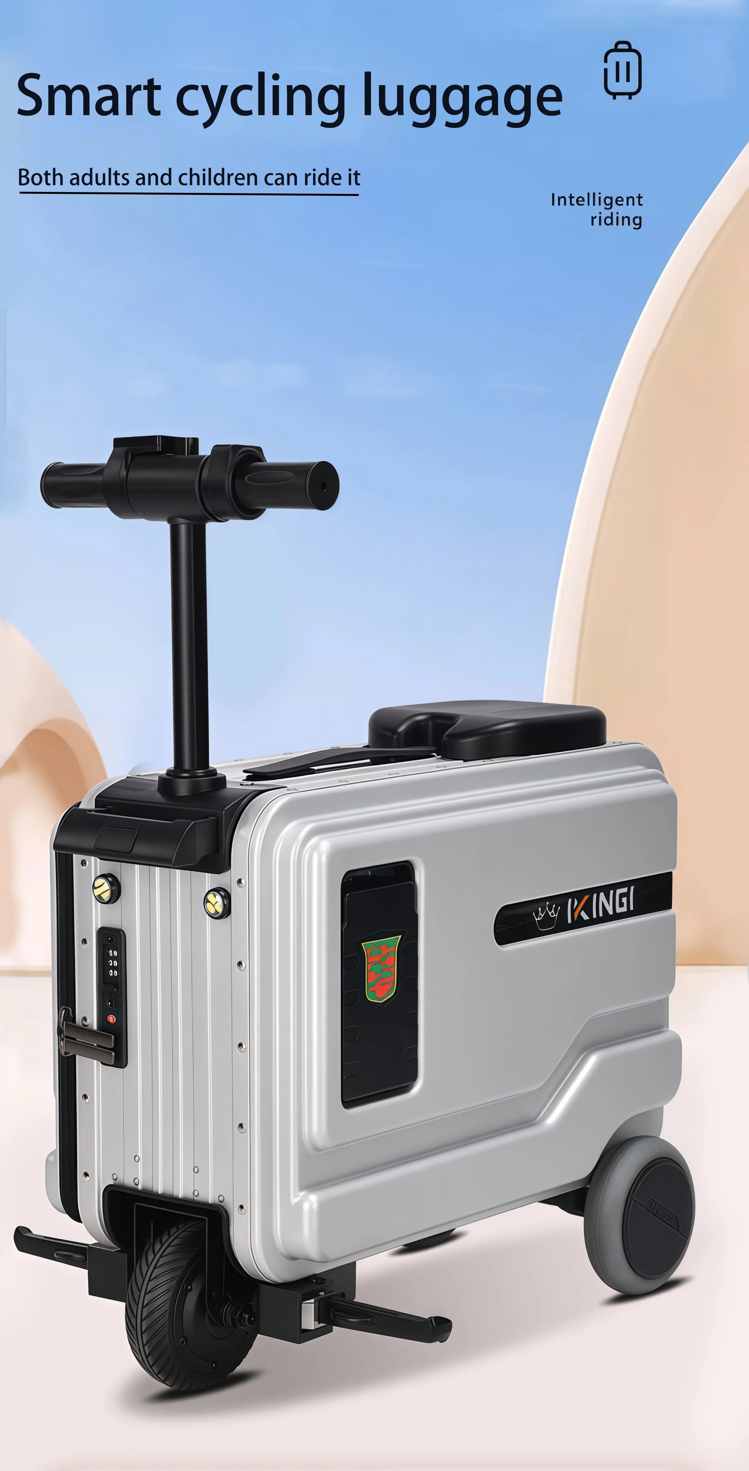 Deluxe Electric Scooter Luggage Children's Cabin Portable Smart Luggage Comfortable Seat Silver Trolley Multipurpose Bag...