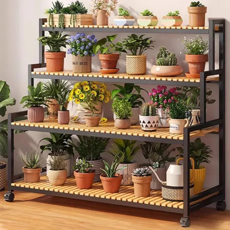 Black Outdoor Plant Shelf Rack Flowers Luxury Universal Square Plant Shelf Rack Tiered Bamboo Bitki Rafları Garden...