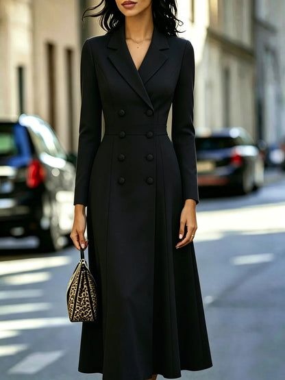 Fashionable Long Dress Elegant Solid Color Casual Slim Autumn Winter Commuting Style Long-sleeved Double-breasted Waist...