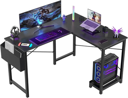 L-Shaped Gaming Desk with CPU Stand and Side Bag, Black, 50-Inch for Home Office or Dorm