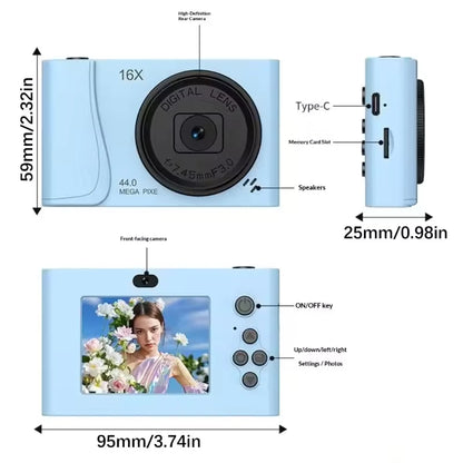 4K Digital Camera 24 Million Pixels Children Camcorder 16x Zoom Compact Cameras Auto Focus for Kids Adult Beginners Photograph - Kimlud