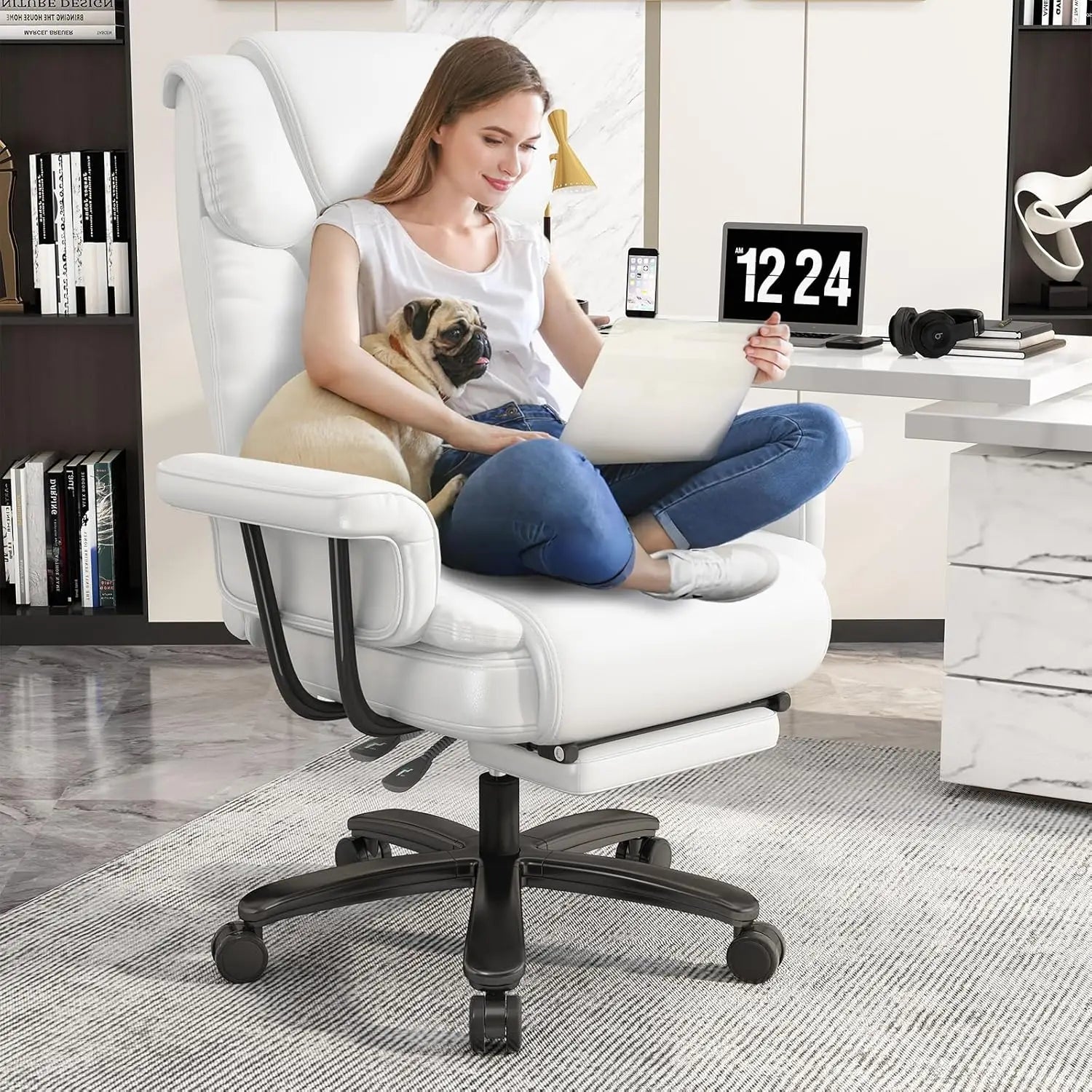 Criss Cross Chair with Wheels, 160°Big and Tall Reclining Office Desk Chair with High Back, Wide Seat, Arms, Footrest,...