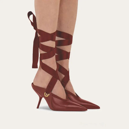 2025 Summer Women's Stiletto Ballet Sandals with Pointed Ankle Ribbons, Fashion Party Dance Shoes, Women's Large Fashion Sandals - Kimlud