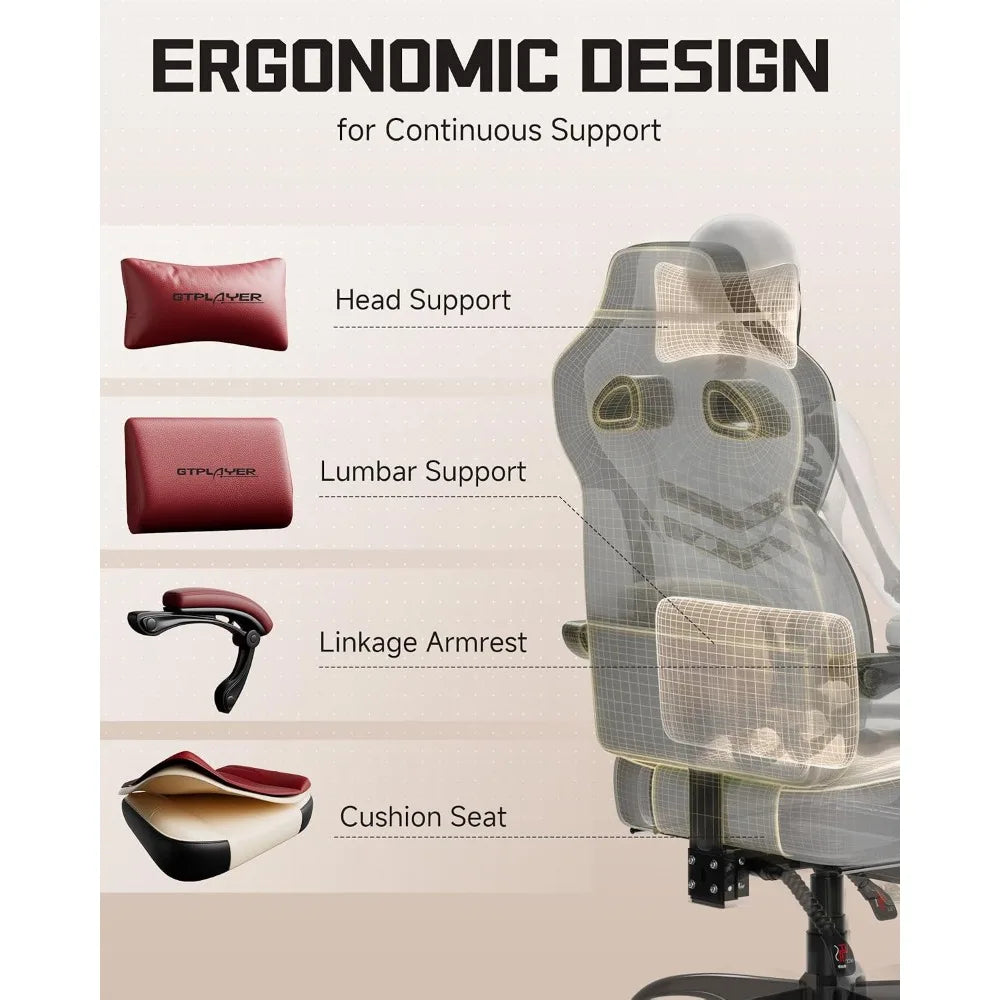 GTPLAYER Ergonomic Gaming Chair, High Back with Footrest, Wide Seat, Lumbar Support, Wine Red | Kimlud Gaming Luxury Chair