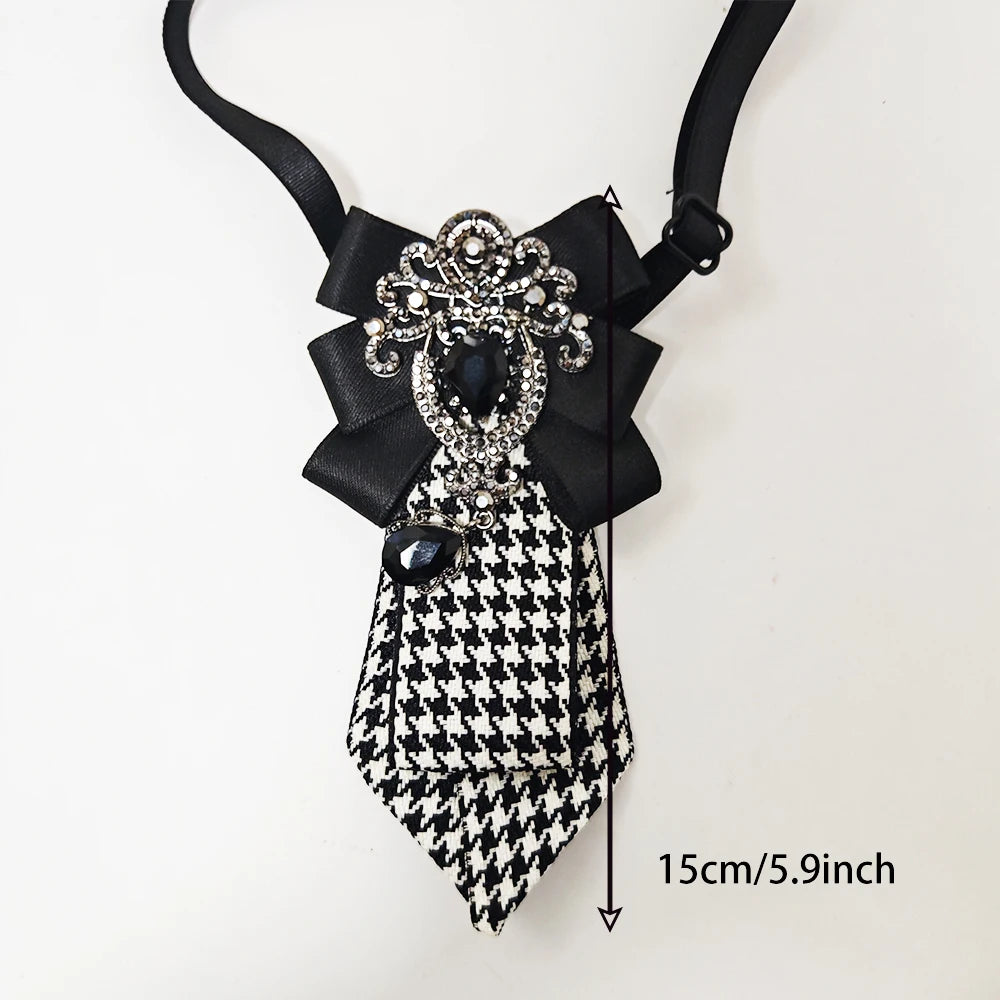A Handmade Women's Plaid Black Diamond Tie, a Must-Have for the Back-To-School Season, Paired with Uniforms, Versatile, Dark Style