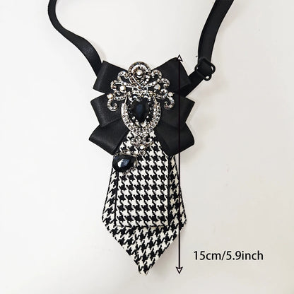 A Handmade Women's Plaid Black Diamond Tie, a Must-Have for the Back-To-School Season, Paired with Uniforms, Versatile, Dark Style