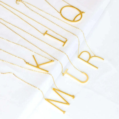 LUXUSTEEL Stainless Steel Large Initial Necklaces For Women Sideways Big 26 Letter A-Z Golden Color Monogram Alphabet Collar