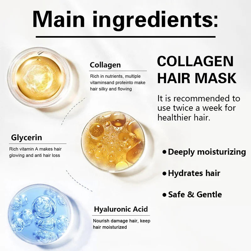 Collagen Hair Care Deep Repair Conditioning Moroccan Argan Oil Hair Mask Essence Suitable for Dry and Damaged Hair