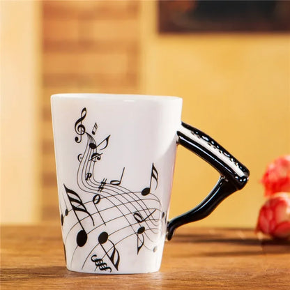 Cups with Handle Novelty Gifts 240ml Creative Music Ceramic Mug Guitar Violin Style Cute Coffee Tea Milk Stave Mugs |...