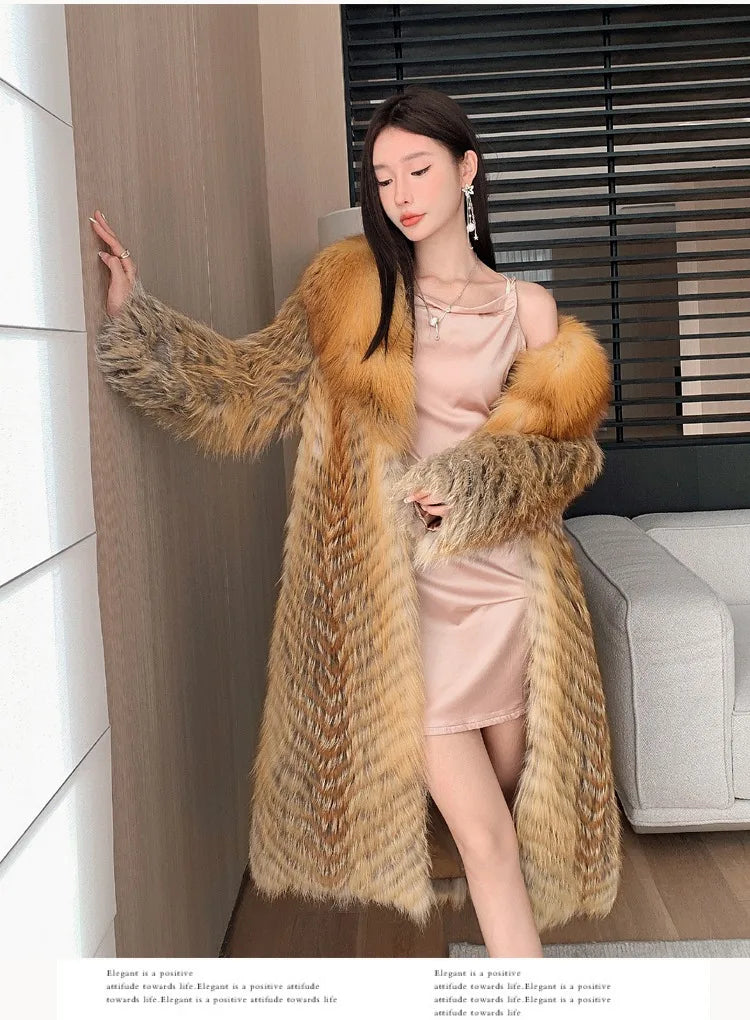 Lady Clothes Long Real Fur Coat Women Natural Silver Fox Autumn Warm Female Fox Parkas high Quality Outwear