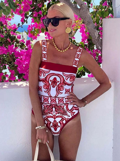 2026 New Ethnic Style Printed One Piece Swimsuit For Women Swimwear And Beach Sarong High Waist Bathing Suit Beachwear Monokini - Kimlud