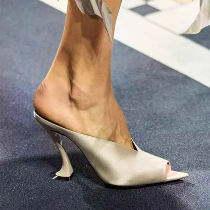 2026 Women Summer Pointed Toe Strange Heels Shoes For Woman's Peep Toe Solid Color Slip-On High Heeled Pumps Sexy Ladies Sandals - Kimlud