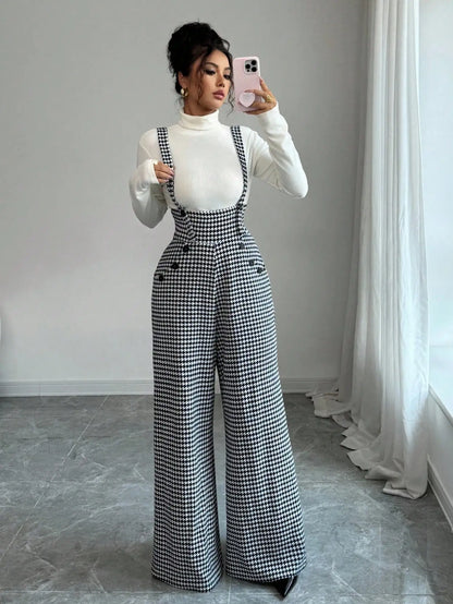 Overalls for Women's Winter Jumpsuit Black White Vintage Wide Leg Suspender Pants for Office Commute Casual Female...