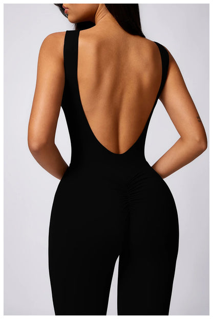 Hollow Out Backless One Piece Yoga Jumpsuit Women Sport Sleeveless Fitness Gym Suit Workout Exercise Skinny Flare Bodysuits