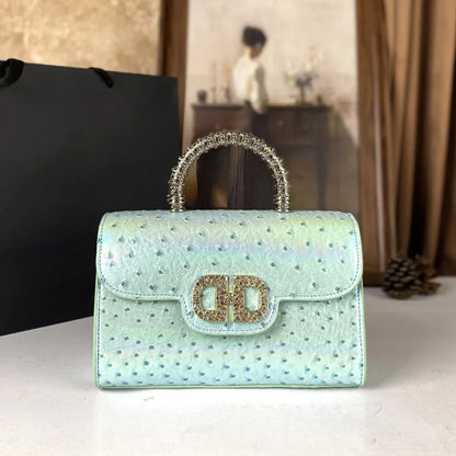 Advanced ostrich pattern diamond inlaid women's handbag new fashionable high-end shoulder crossbody bag | Kimlud Premium Bag